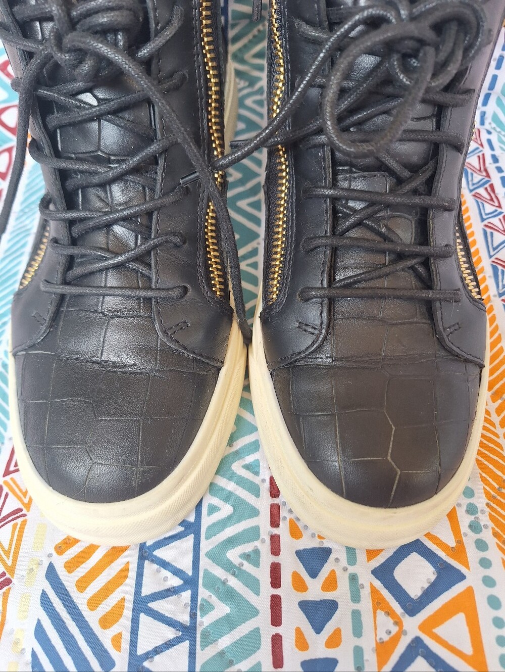 Giuseppe Zanotti Black Croc Double Zip High Top Sneakers IT 39 US 9 Flaw - Picture 12 of 13